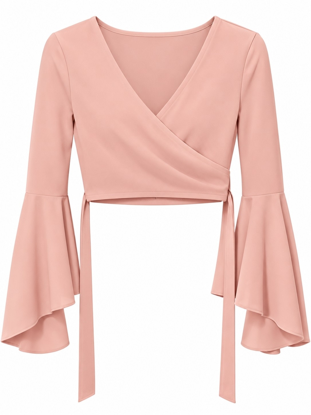 SHEIN Blush Pink Wrap Crop Top with Flared Bell Sleeves - Picture 3 of 6